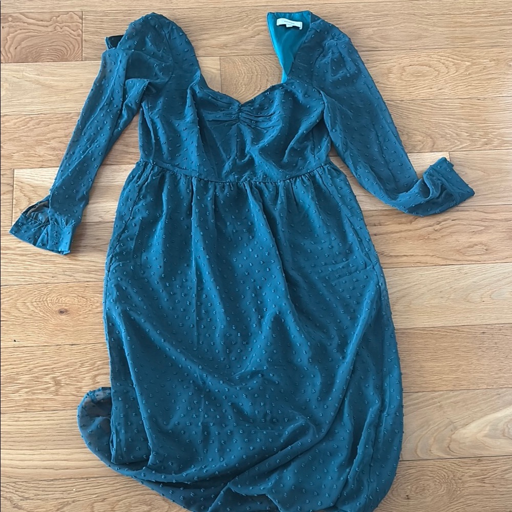 NWOT Rihoas Teal Long-Sleeve midi Dress